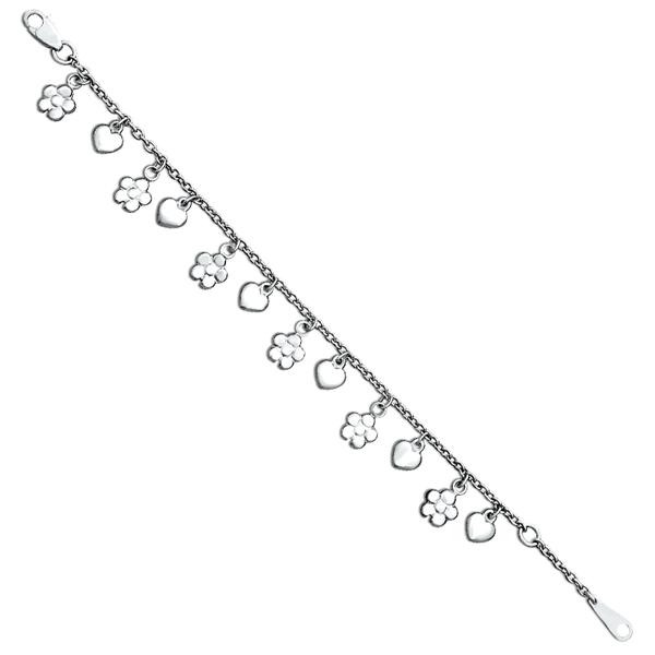 14 Karat White Gold Baby Heart & Flower Bracelet