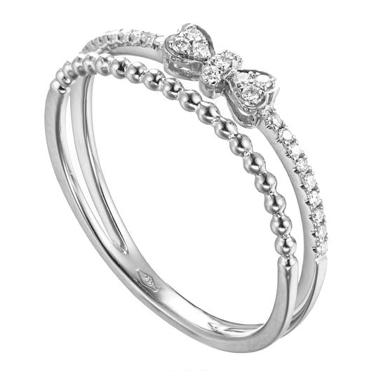 Lady's 18 Karat White Gold 0.11ct Diamond Bow Fashion Ring - Size 7