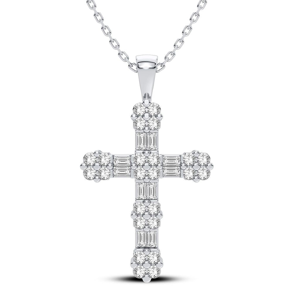 14 Karat White Gold Diamond Cross Pendant