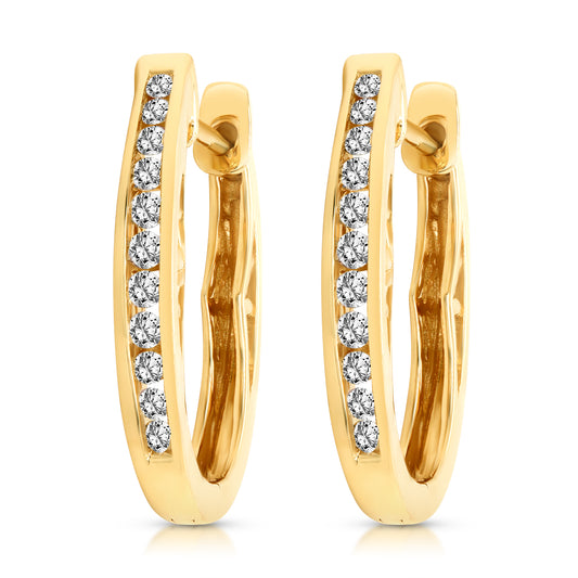 14 Karat Yellow Gold Diamond Medium Hoop Earrings