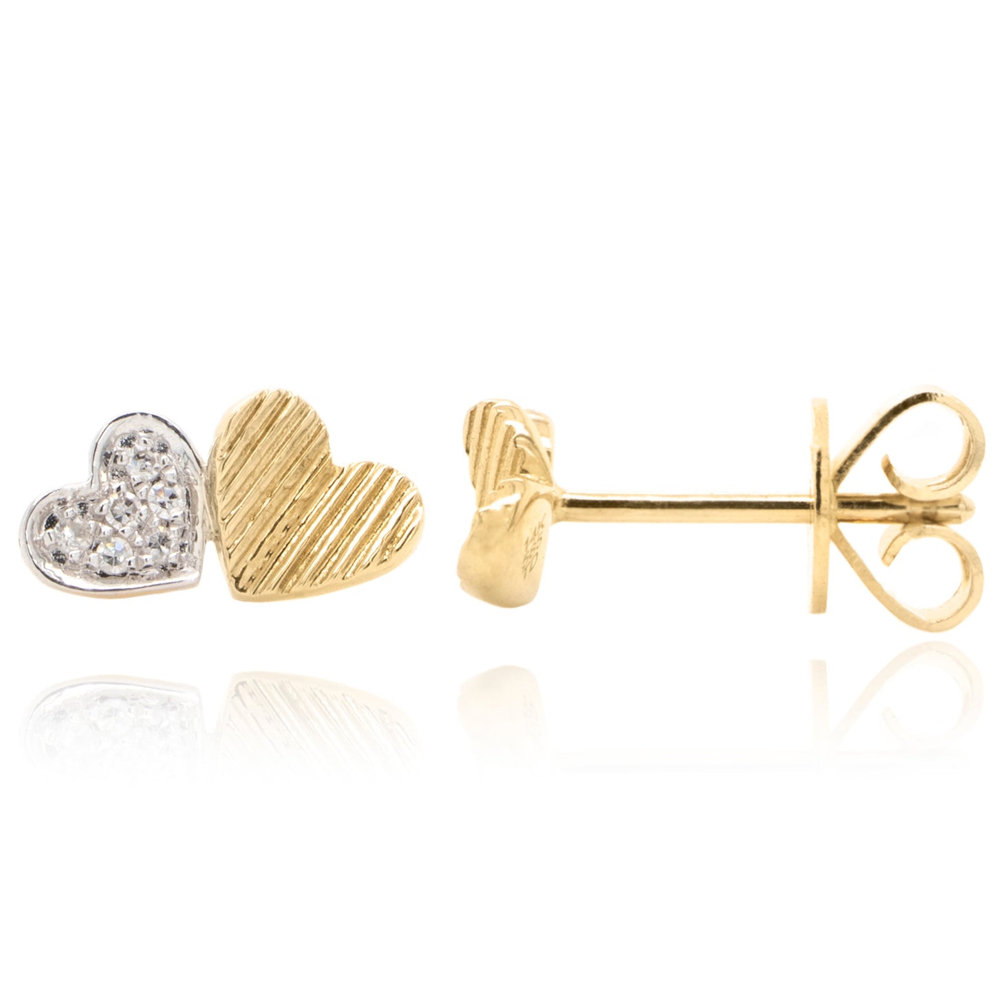 14 Karat Yellow Gold Diamond Heart Earrings