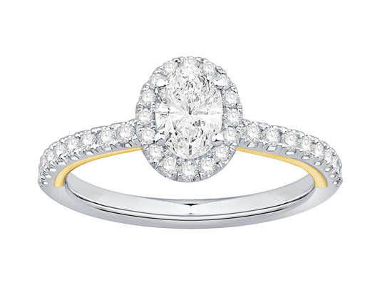 Lady's 14 Karat 2 Tone Gold 1.13twt Diamond Halo Engagement Ring - Size 7