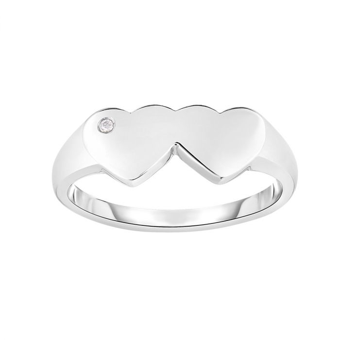 Sterling Silver Double Heart Ring with Cubic Zirconia Accent