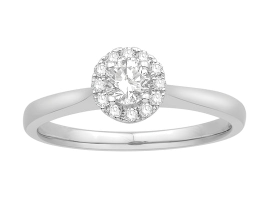 Lady's 14 Karat White Gold 0.35twt with 0.25ct Round Center Diamond Halo Engagement Ring - Size 7
