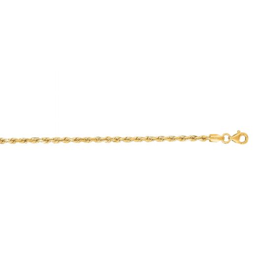 14 Karat Yellow Gold Diamond Cut 2.5mm Solid Rope 24 inch Chain