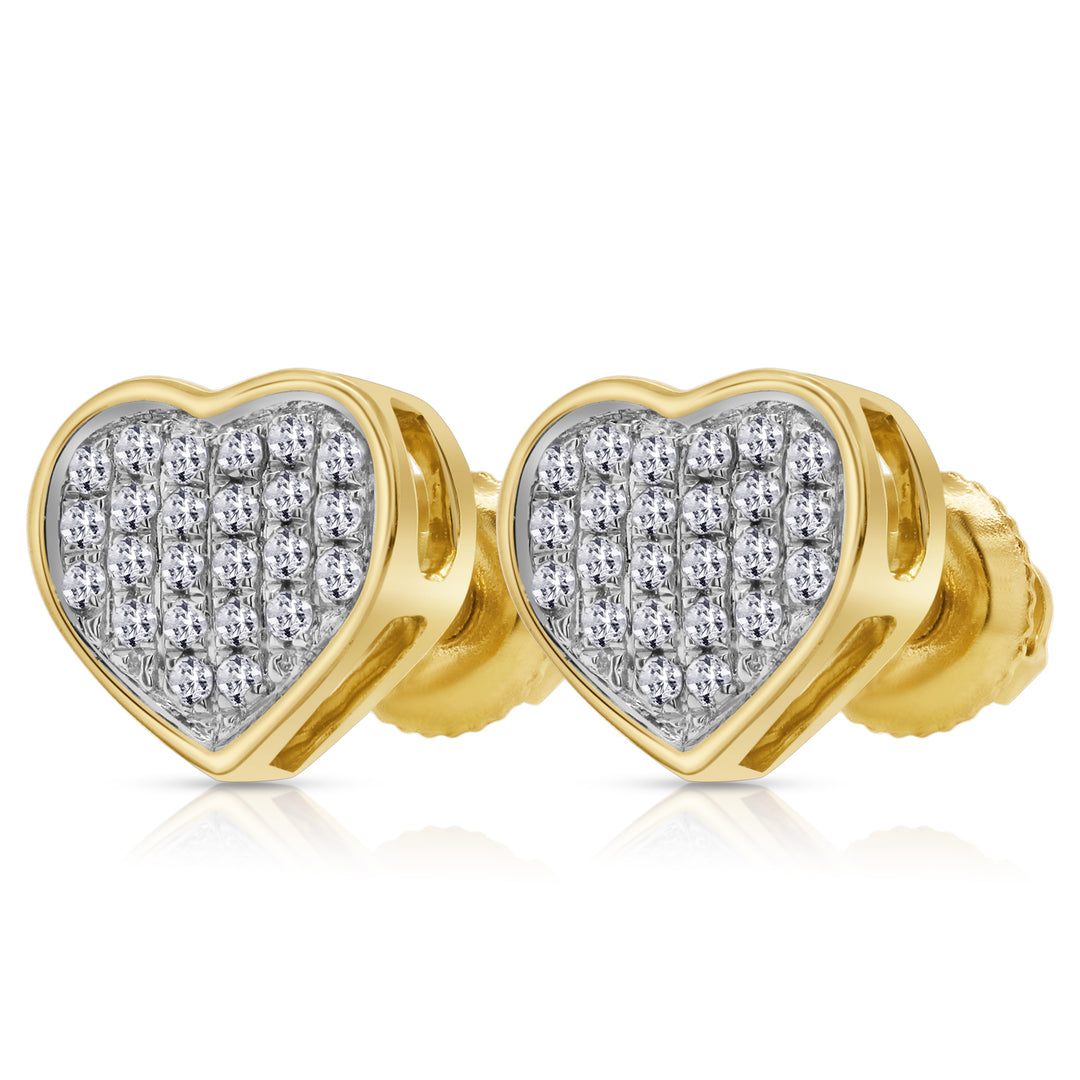14 Karat Yellow Gold 0.12ct Diamond Heart Stud Earrings