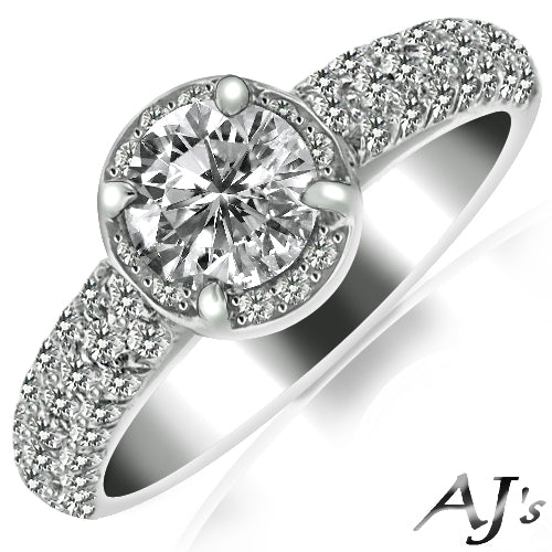 Lady's 14 Karat White Gold 1.50ct Diamond Halo Engagement Ring - Size 6