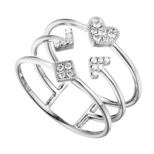 Lady's 18 Karat White Gold 0.16ct Diamond Heart & Arrow Fashion Ring - Size 7