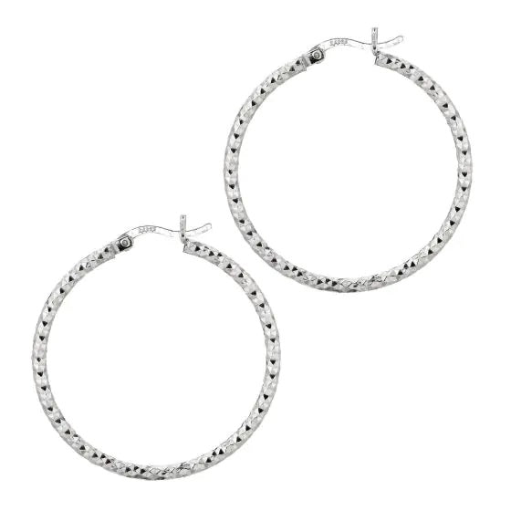 Sterling Silver Medium Hoop Diamond Cut Earrings