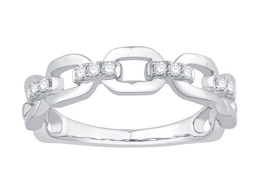 Lady's 14 Karat White Gold 0.13ct Diamond Open Link Fashion Ring - Size 7
