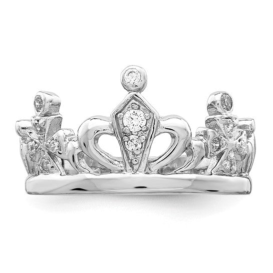 Sterling Silver Cubic Zirconia Crown Ring - Size 6