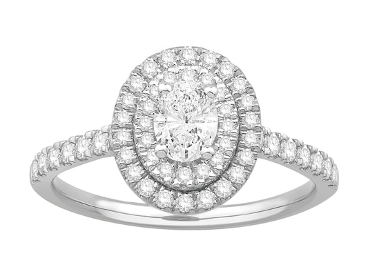 Lady's 14 Karat White Gold 0.89twt Diamond Double Halo Engagement Ring - Size 7