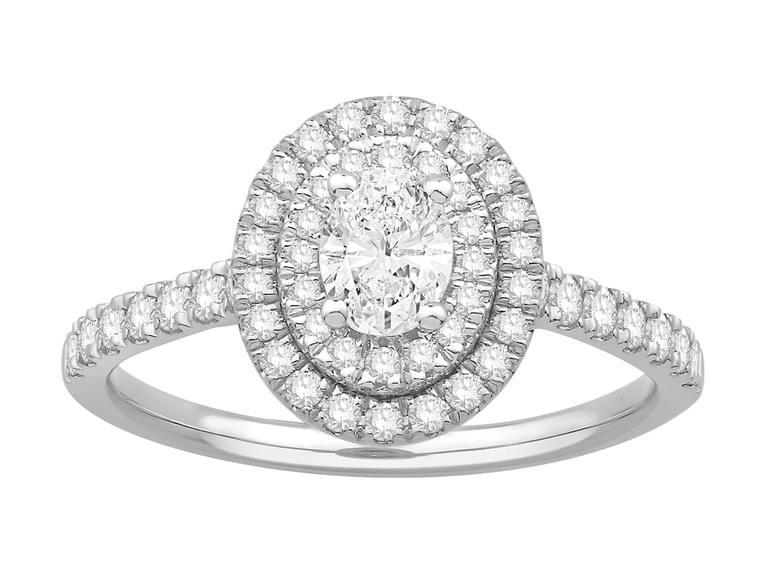 Lady's 14 Karat White Gold 0.89twt Diamond Double Halo Engagement Ring - Size 7