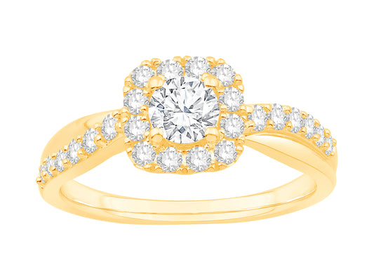 Lady's 14 Karat Yellow Gold 0.99twt Diamond Halo Engagement Ring - Size 7