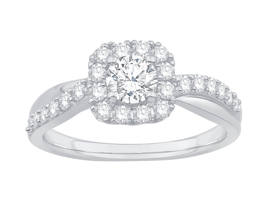 Lady's 14 Karat White Gold 0.99twt Diamond Halo Engagement Ring - Size 7