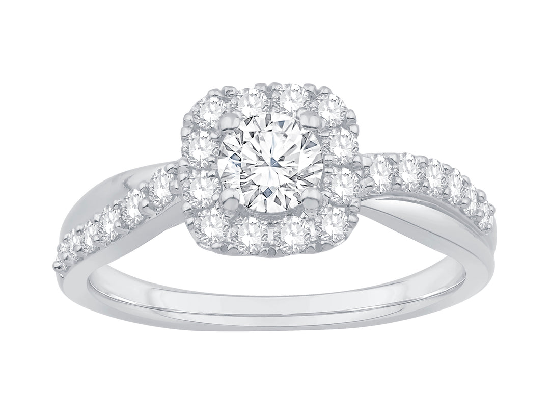 Lady's 14 Karat White Gold 0.99twt Diamond Halo Engagement Ring - Size 7