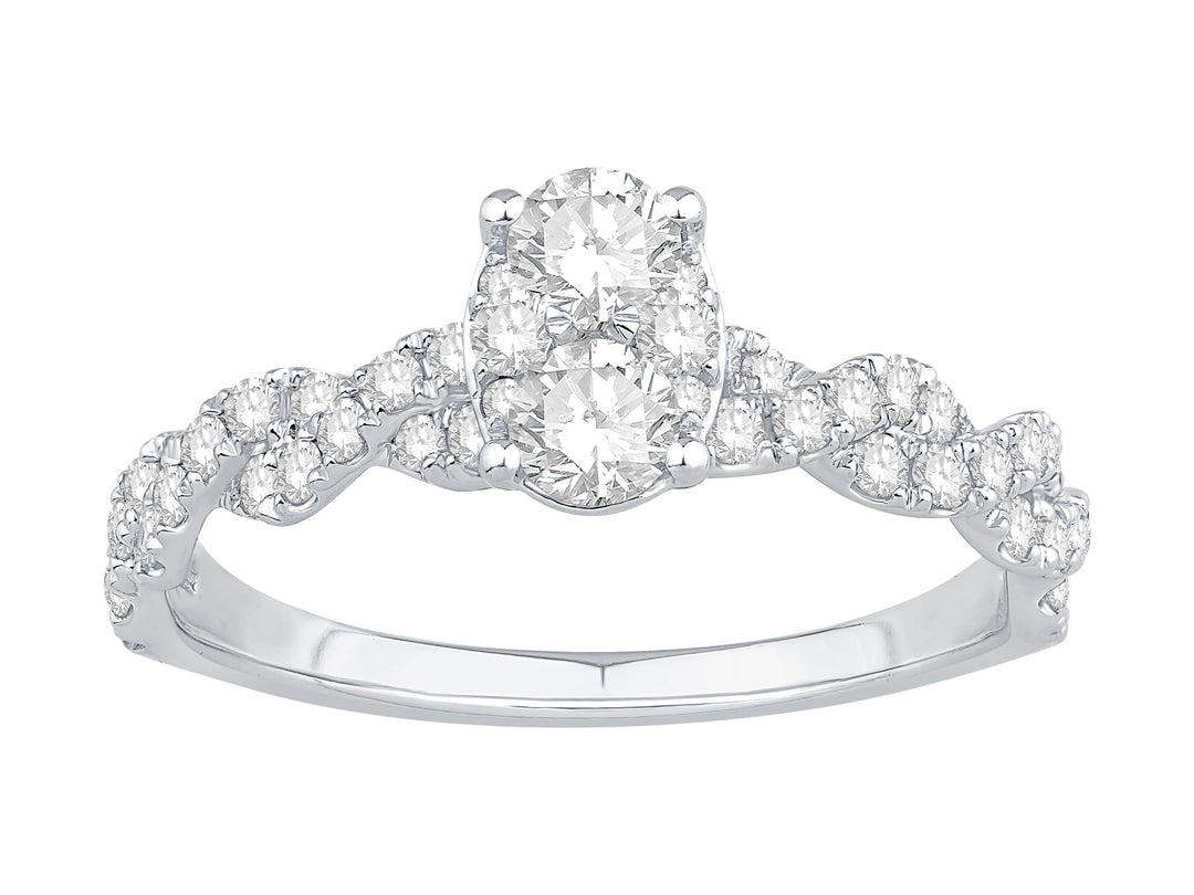 Lady's 14 Karat White Gold 0.87ct Diamond Cluster Engagement Ring - Size 7