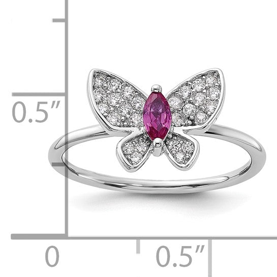 Sterling Silver Cubic Zirconia Butterfly Ring - Size 8