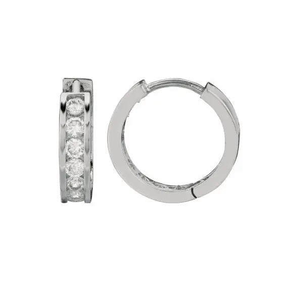 Sterling Silver Single Row Cubic Zirconia Huggie Earrings