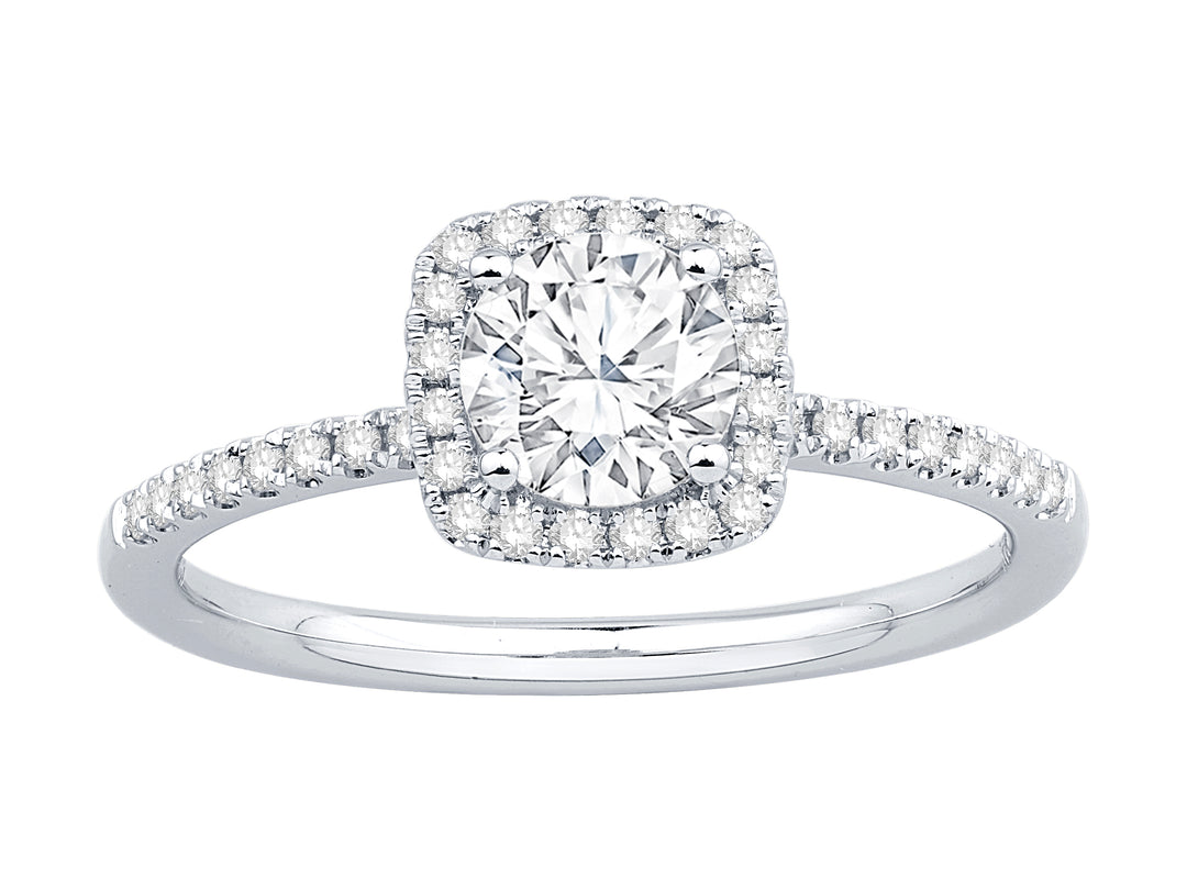 Lady's 14 Karat White Gold 0.93twt Diamond Halo Engagement Ring - Size 7