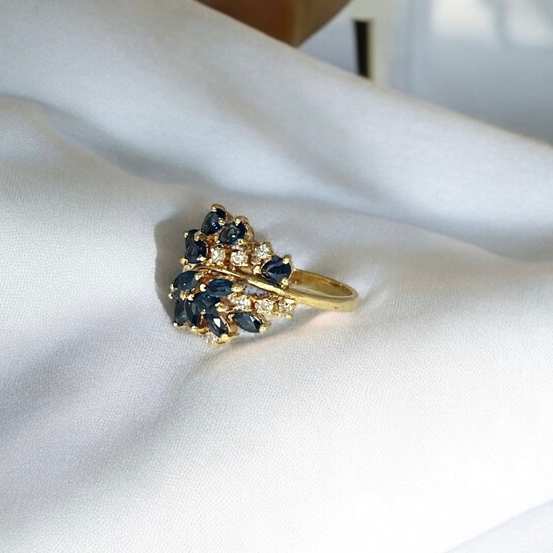 14 Karat Yellow Gold Diamond & Sapphire Vintage Ring