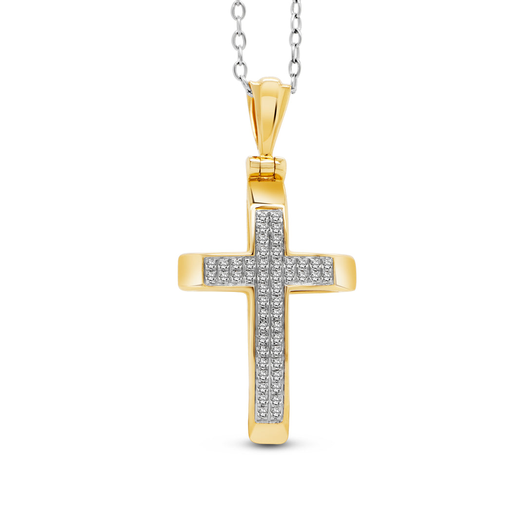14 Karat Yellow Gold 0.13ct Diamond Cross Pendant