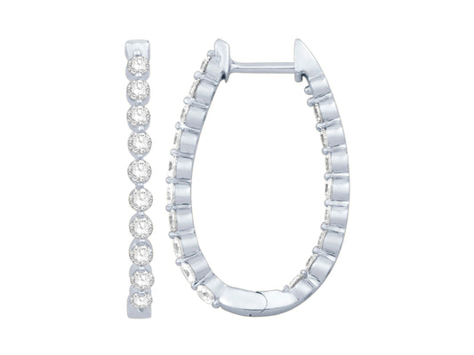 14 Karat White Gold Diamond Inside/Outside Hoop Earrings