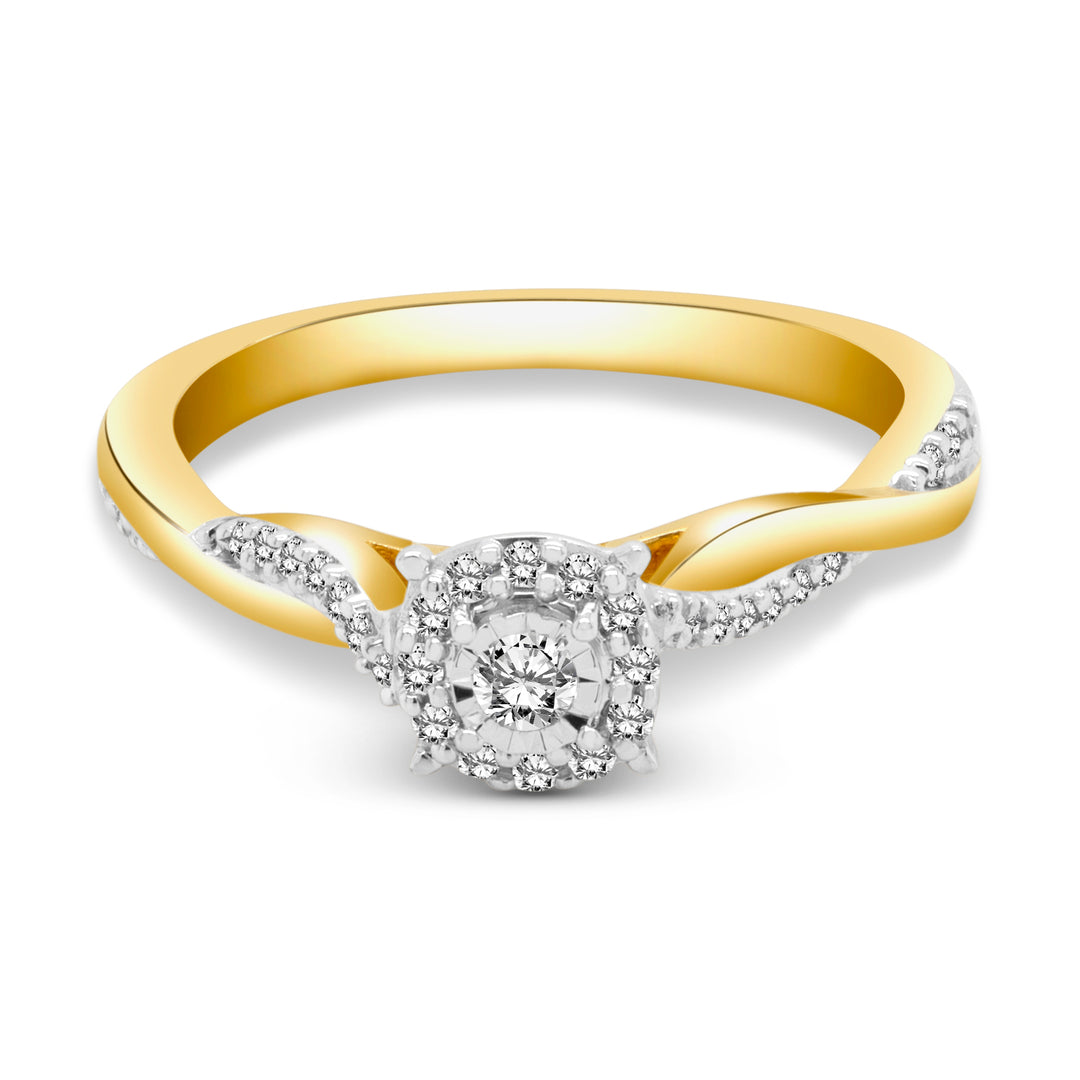 14 Karat Yellow Gold 0.18ct Diamond Cluster Engagement Ring - Size 7