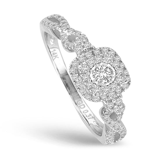 Lady's 14 Karat White Gold 0.37ct Diamond Cluster Engagement Ring - Size 7