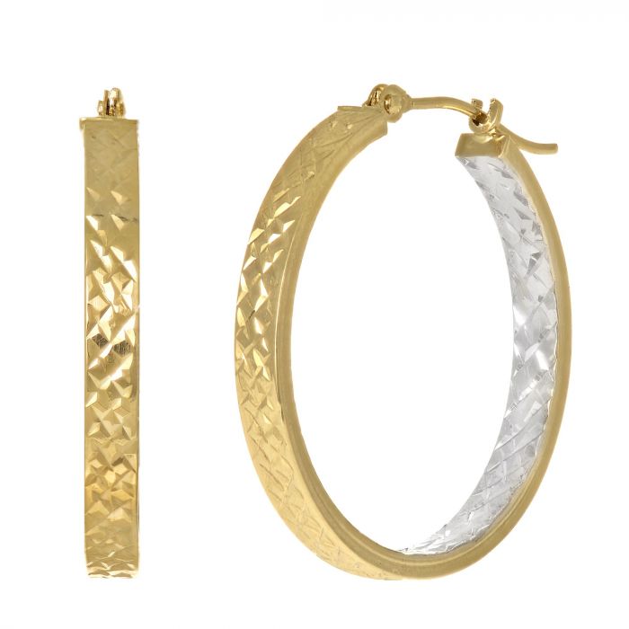14 Karat 2 Tone Gold Diamond Cut Small Hoop Earrings
