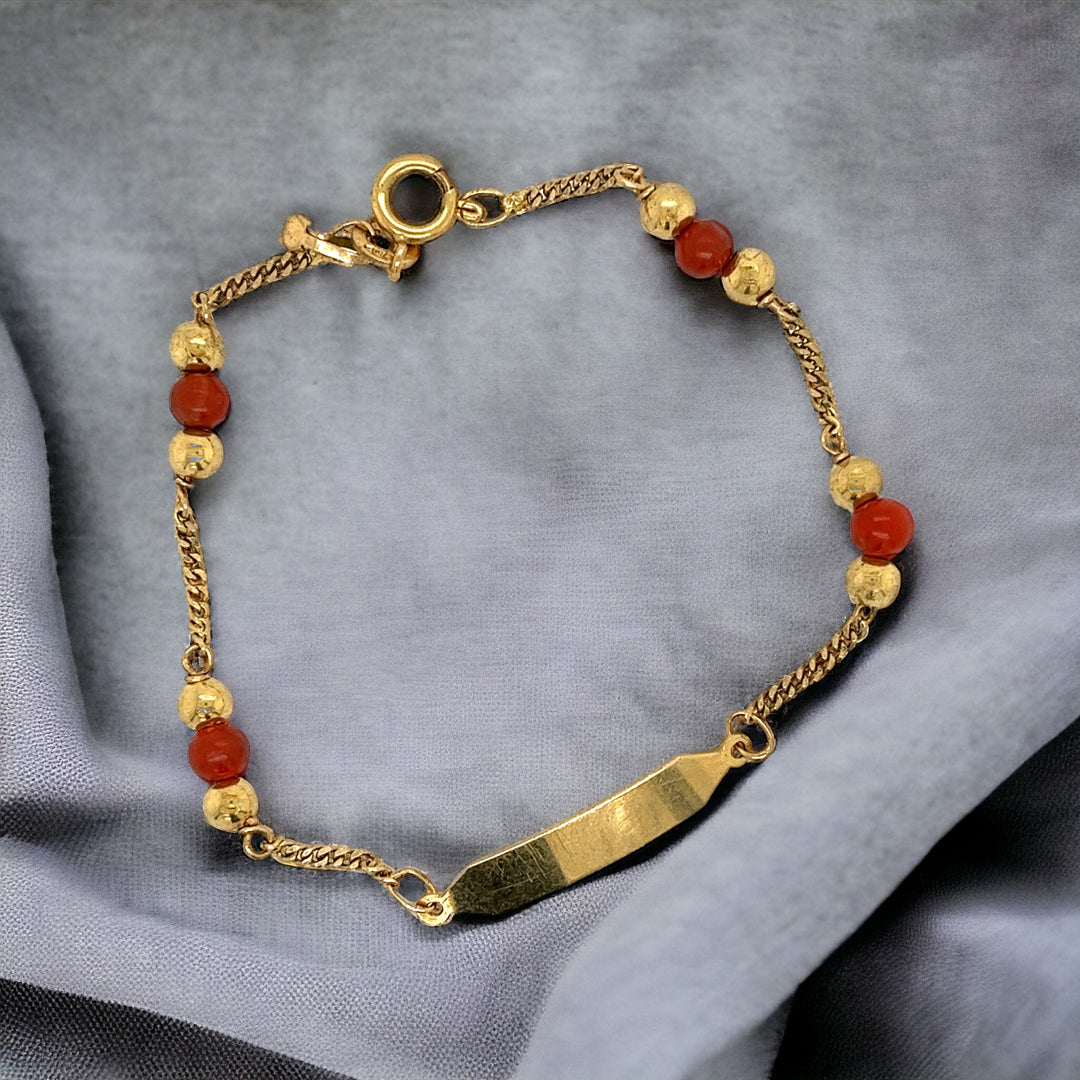 18 Karat Yellow Gold Coral Vintage ID Bracelet