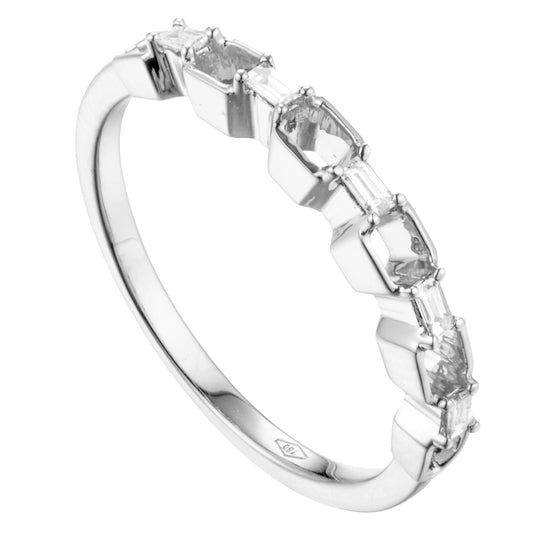 Lady's 18 Karat White Gold 0.11ct Baguette Diamond Contemporary Fashion Ring - Size 7