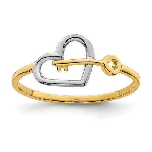 Lady's 14 Karat 2 Tone Gold Heart & Key Fashion Ring