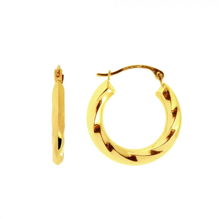 14 Karat Yellow Gold Diamond Cut Small Hoop Earrings