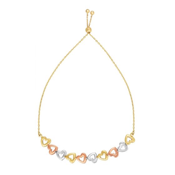 Ladies 14 Karat Tricolor Gold Heart Bracelet