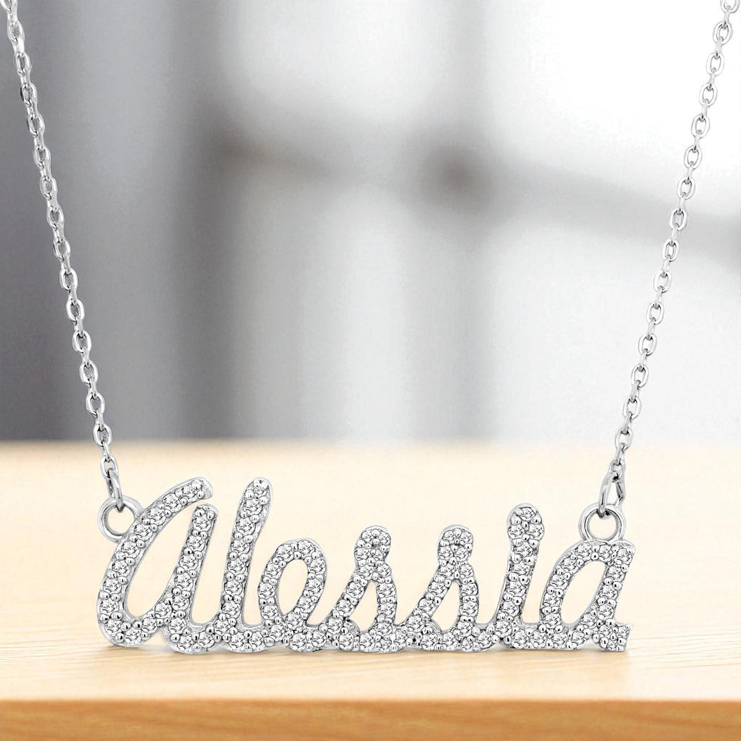 An image showing the final presentation of the 14K White Gold Lab Grown Diamond Nameplate
