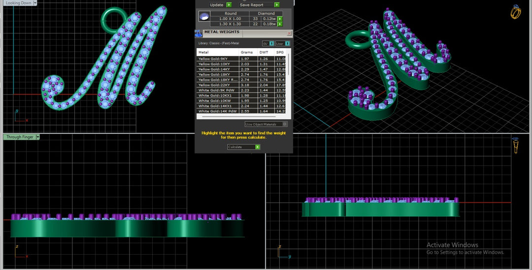 A image showing the digital computer design of the Initial Diamond Pendant