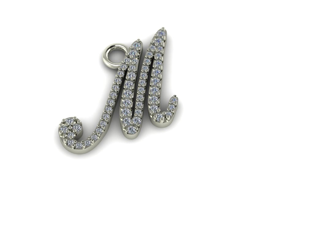 A image showing the computer rendering of the Initial Diamond Pendant in White Gold