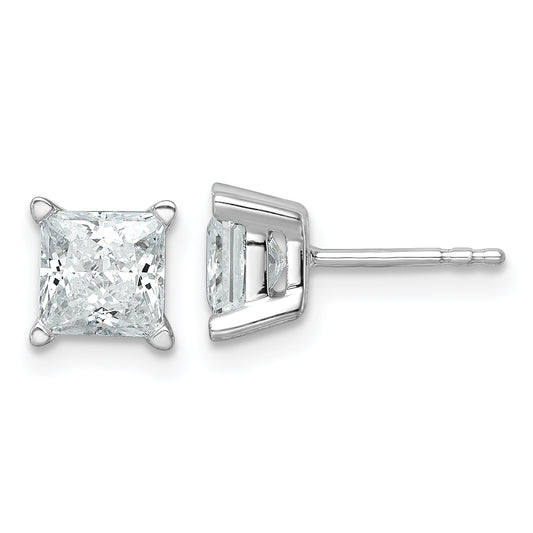 14k White Gold 3 carat total weight Princess VS/SI DEF Lab Grown Diamond 4 Prong Stud Post Earrings