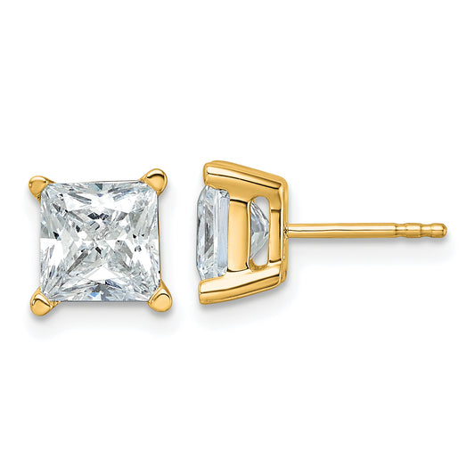 14k 4 carat total weight Princess VS/SI GH Lab Grown Diamond 4 Prong Stud Post Earrings