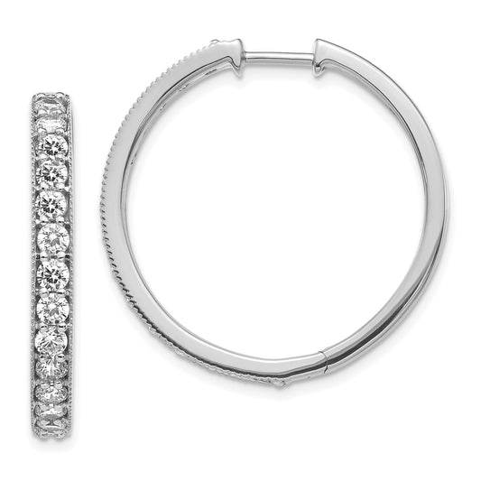14 Karat White Gold 1.96ct Diamond Milgrain 30mm Hinged Hoop Earrings
