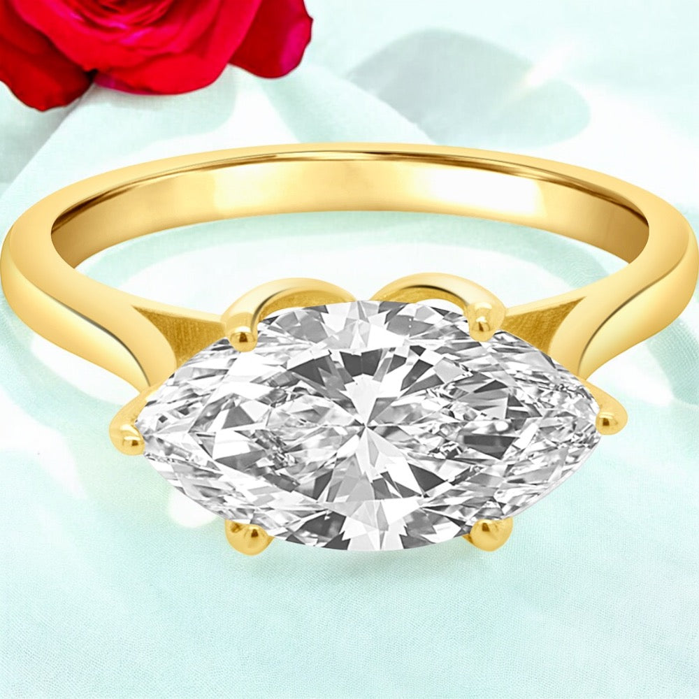 An image showing a front view of the Marquise Floral Engagement ring