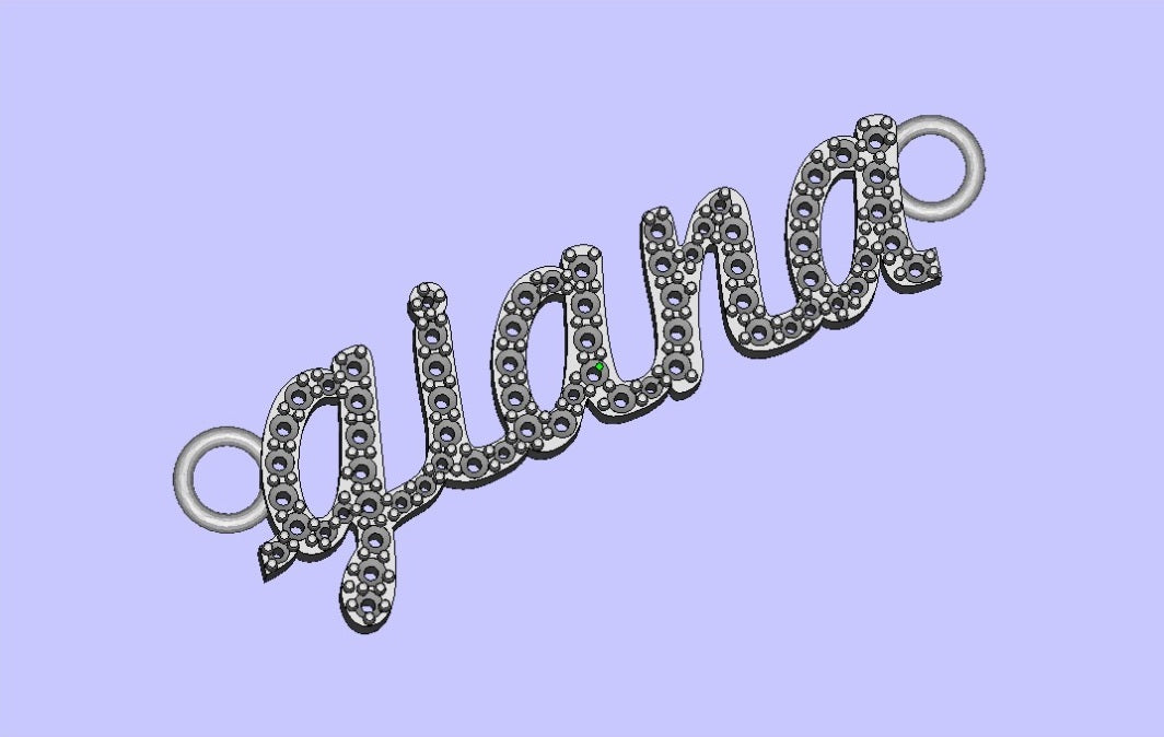 A image showing the digital design of the "gianna" portion of the Two Name Diamond Name Necklace with Heart