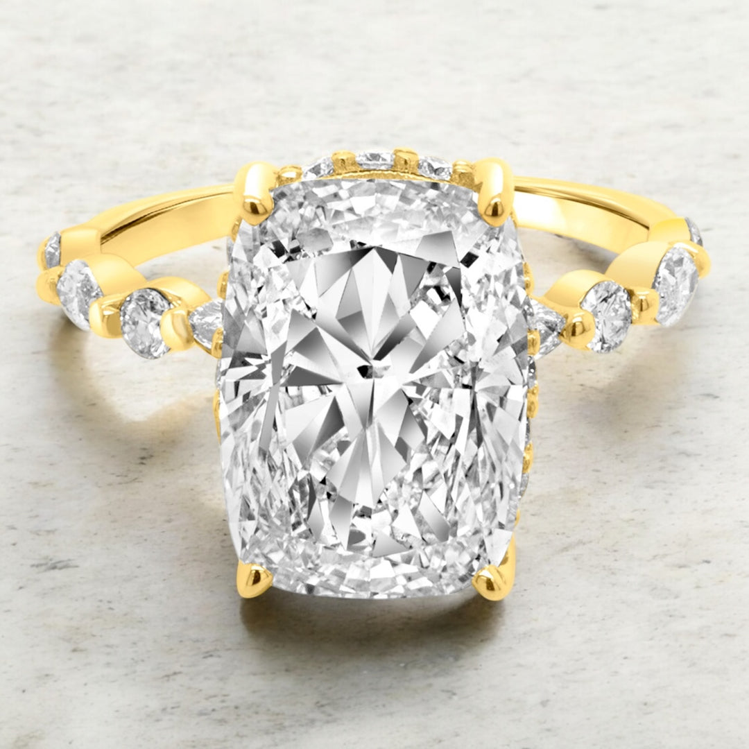 A image showing the front view of the final presentation of the 14 Karat Hidden Halo Lab Grown Diamond Engagement Ring