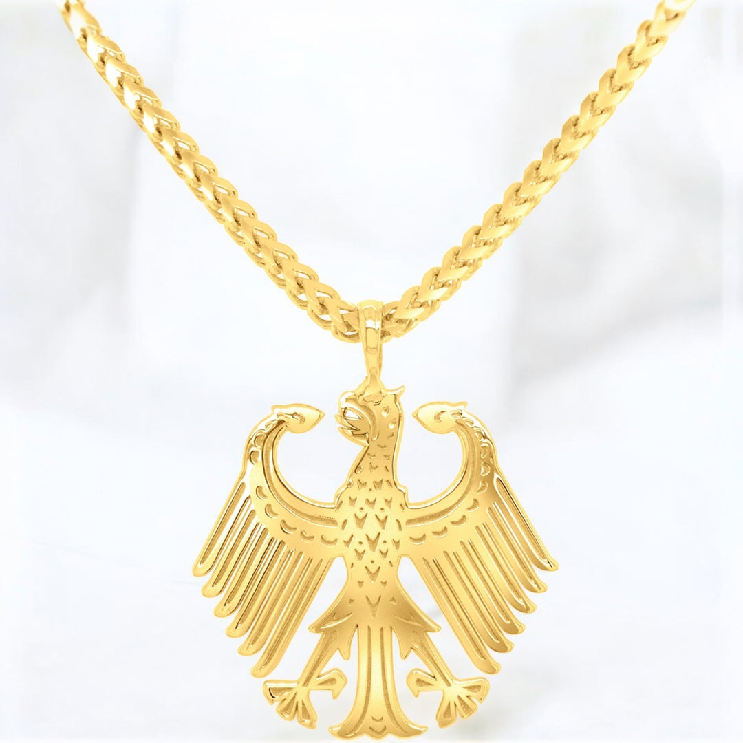 An image showing the final presentation of the 14 Karat Gold German Eagle Pendant