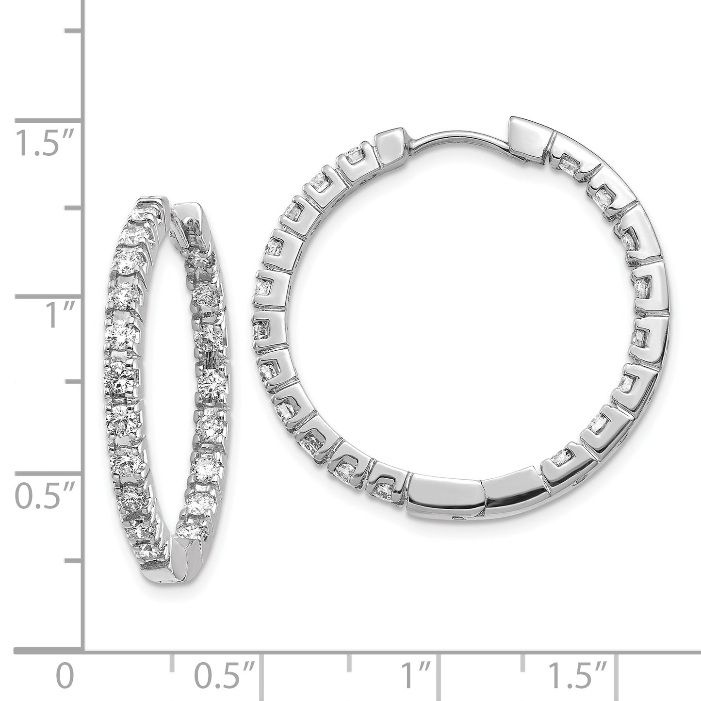 14 Karat White Gold 1.9ct Diamond 27mm Hinged Hoop Earrings