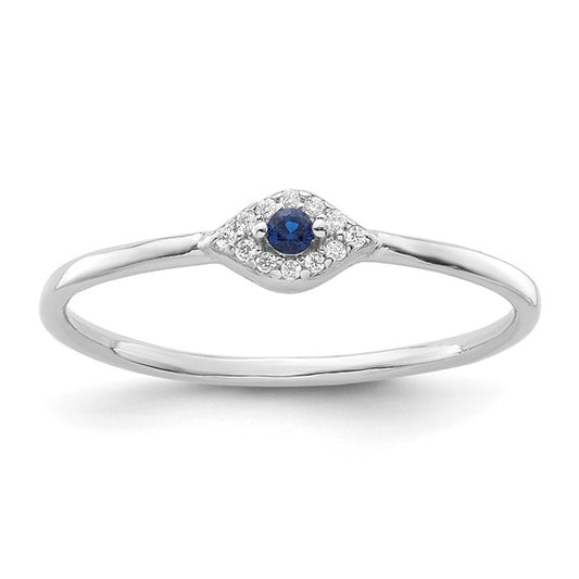 Sterling Silver Evil Eye Cubic Zirconia Ring - Size 8