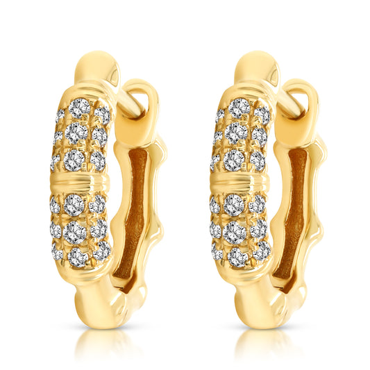 14 Karat Yellow Gold Diamond Small Hoop Earrings