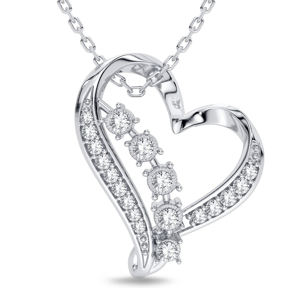 14 Karat White Gold Diamond Heart Pendant| Ridgewood Queens NY