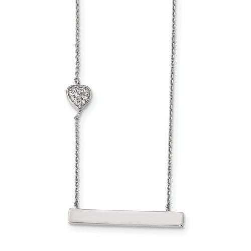 Sterling Silver Engravable Bar Necklace with Cubic Zirconia